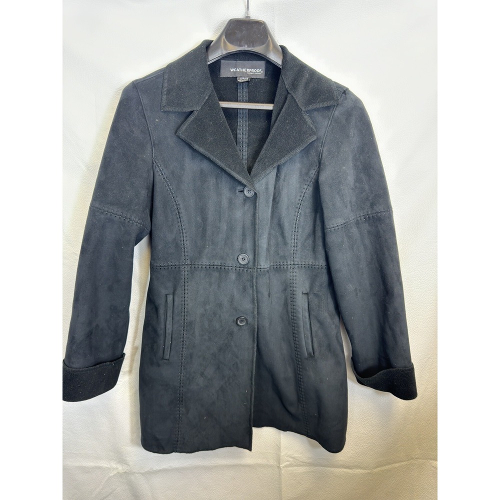 Weatherproof Garment Company Black Faux Leather Long Button Jacket Petite S